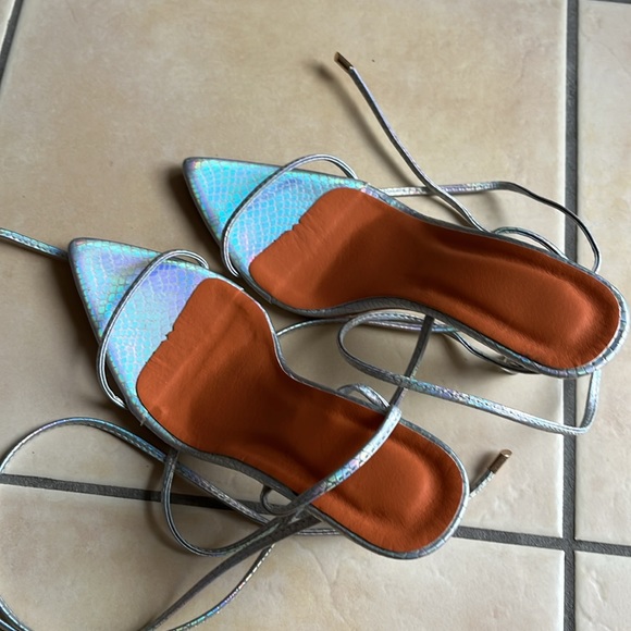 SHEIN Shoes - Shein holographic pointed toe tie up sandal heels